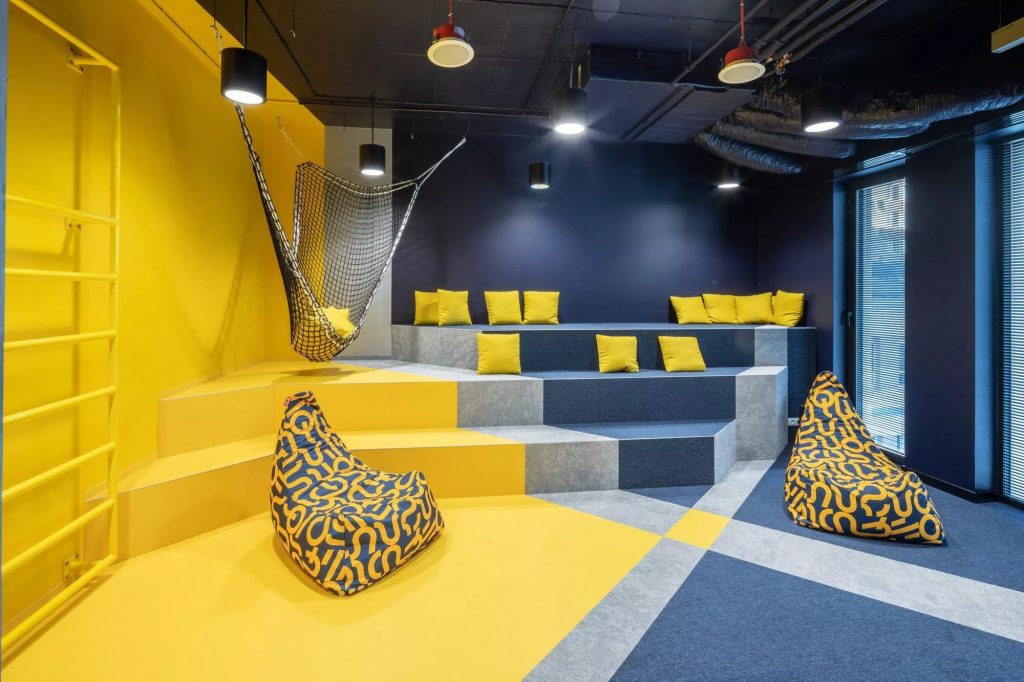 Colourful room with beanbags at HubHub Nowogrodzka Square